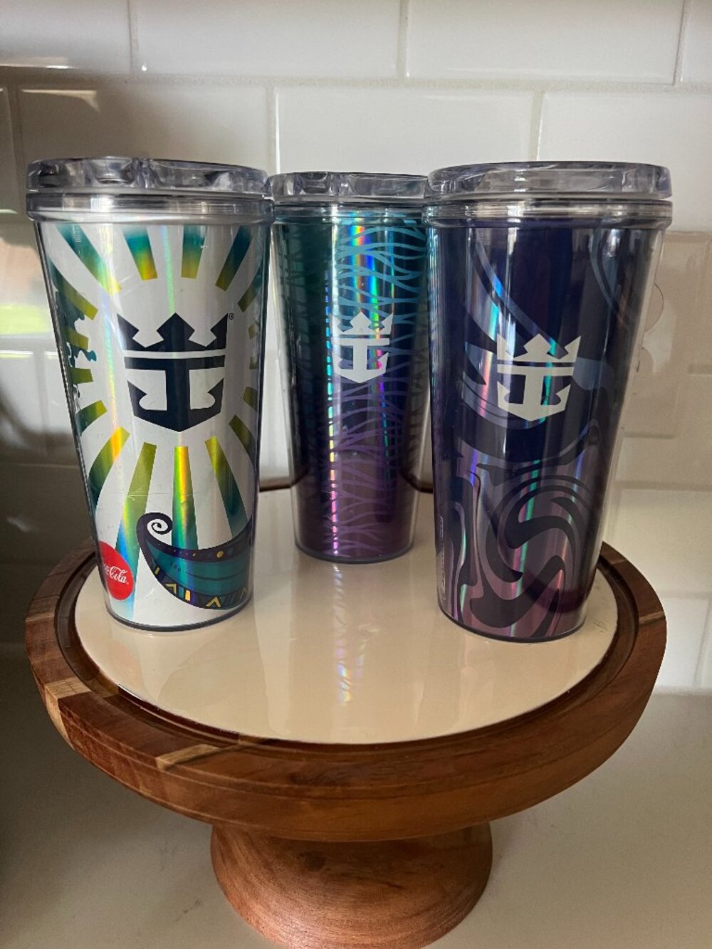 Royal Caribbean Coca-Cola Tumbler Lot of 3 Holographic Cruise Souvenir Cups